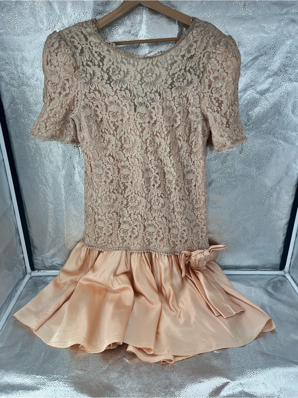 Evenings by Pantagis Vintage 80s Lace and Satin Drop Waist Formal Dress Size 18